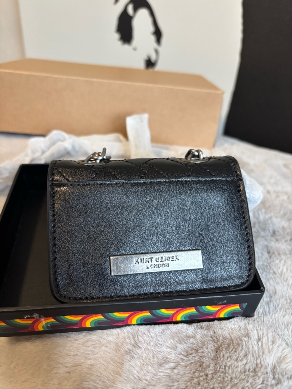 Kurt Geiger Black Quilted Mini Chain Shoulder Bag - Picture 4 of 5
